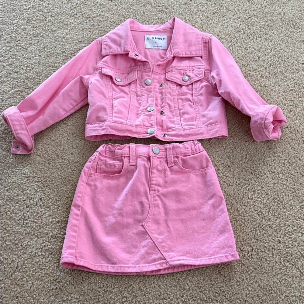 Old Navy Pink Denim Jacket and Skirt Set - Girls